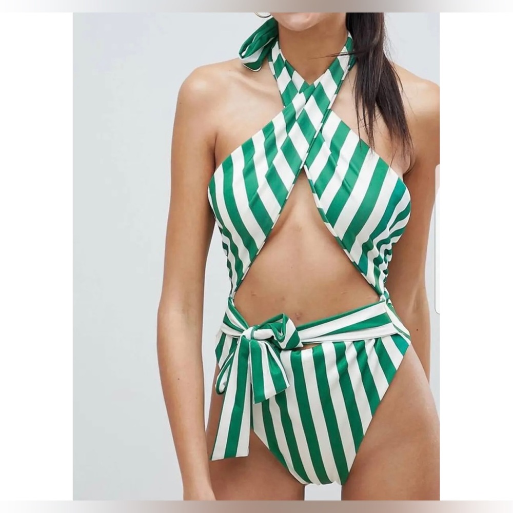 NWOT Green Stripe monokini